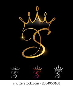 A Vector Illustration set of Golden Monogram Crown Initial Letter S