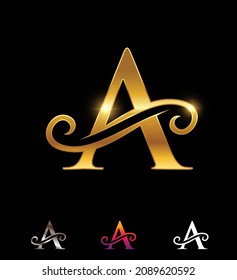 A Vector Illustration set of Golden Monogram Logo Cursive Letter A