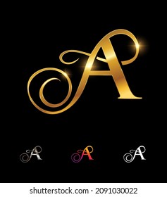 Eine Vektorgrafik-Set mit dem kursiven goldenen Monogramm-Logo Buchstabe A
