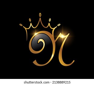A vector illustration set of Golden Monogram Crown Initial Letter N