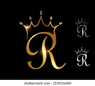 A vector illustration set of Golden Monogram Crown Initial Letter R