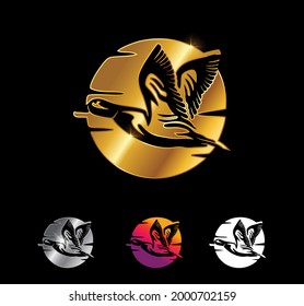 A Vector Illustration set of Golden Moon and Flying Duck Vector Sign