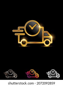 Ein Vektorgrafik-Set mit einem Symbol für das Fahrzeug mit Golden On Time Delivery