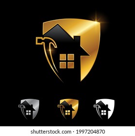 Un conjunto de ilustraciones vectoriales del Escudo Dorado y del vector martillo