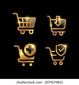 A vector Illustration set of Golden Shopping Cart Icon 
