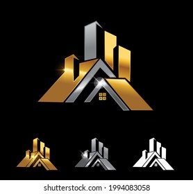 Un conjunto vectorial de ilustraciones con el logo de Golden y Silver Property