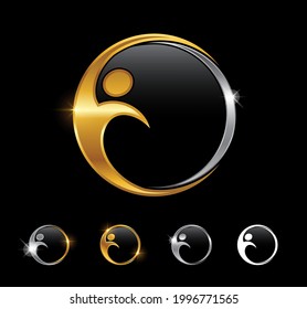 Un conjunto de vectores de ilustración vectorial de oro y plata con signo de vector de círculo humano