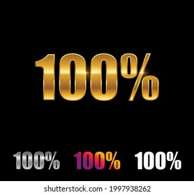 Un conjunto de ilustraciones vectoriales de signo del 100 por ciento dorado y plateado