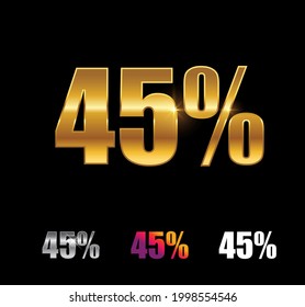 A Vector Illustration set of Golden and Silver 45 Percent Sign