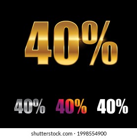 A vector Illustration Vector Set of Golden and Silver 40 Percent Sign