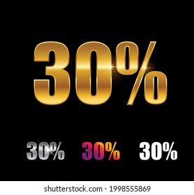 A Vector Illustration set of Golden and Silver 30 Percent Sign