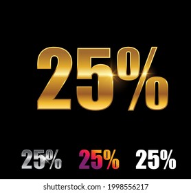 A Vector Illustration set of Golden and Silver 25 Percent Sign