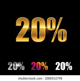 A vector Illustration Set of Golden and Silver 20 percent sign