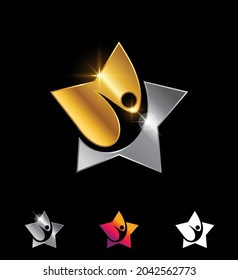 A Vector Illustration set of Golden and Silver Star Simple People Sign