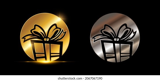 Vector Illustration set of Golden and Silver Surprise Box Vector Sign