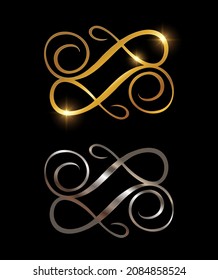 A vector Illustration set of Golden and Silver Swirl Ornament Vector Sign