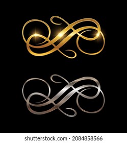 A Vector Illustration set of Golden and Silver Swirl Ornament Vector Sign