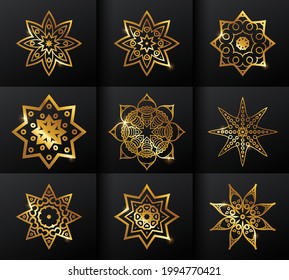 A vector Illustration set of Golden Star Mandala Sign