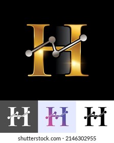 A vector illustration set of Golden Technology Monogram Logo Letter H in black backgorund with gold shine effect