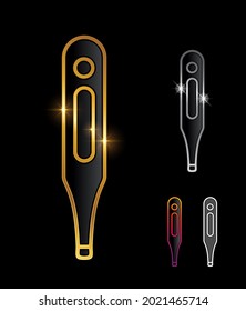 A vector Illustration set of Golden thermometer vector symbol in black background with gold shine effect for luxury and royal Thermometer Logo and Sign 
