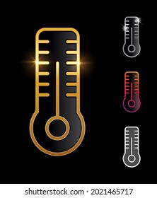 Un vector Ilustración conjunto de símbolo vectorial del termómetro dorado en fondo negro con efecto de brillo dorado para el logotipo y el signo del termómetro de lujo y real 