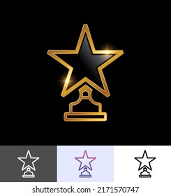 A vector illustration set of Golden Trophy Awards Icon in black background with gold shine effect
