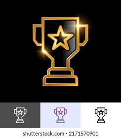 A vector illustration set of Golden Trophy Awards Icon in black background with gold shine effect