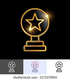 Un conjunto de ilustraciones vectoriales de los Premios Trofeo Dorado Icono en fondo negro con efecto brillo dorado
