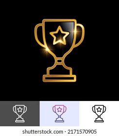 A vector illustration set of Golden Trophy Awards Icon in black background with gold shine effect