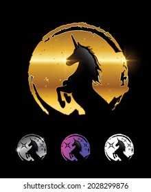 A vector illustration set of Golden Unicorn Horse Magical Vector Sign