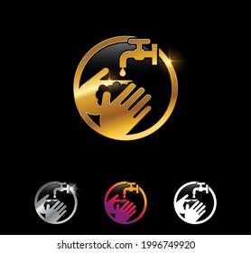 A Vector Illustration Set of Golden Wash Hand Vector Sign