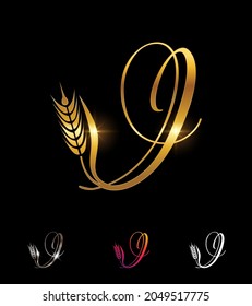 A Vector Illustration set of Golden Wheat and Grain Monogram Initial Letter I