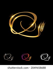 A vector Illustration set Golden Wheat and Grain Monogram Initial Letter Q