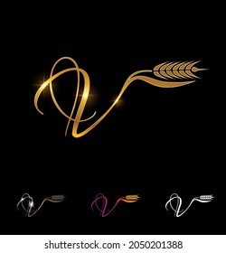 A vector illustration set of Golden Wheat and Grain Monogram Initial Letter V