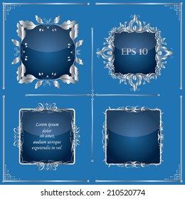 Vector illustration of a set of gorgeous silver ornamental frames with glass effect, EPS10