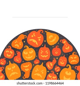 Vector illustration: set of grange scary carved pumpking icon isolated on dark circle background below. Decorative element for Halloween party greeting cards, posters, postcards, scrapbooking
