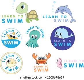 vector illustration of a set of graphic elements and symbols  for learning to swim for children