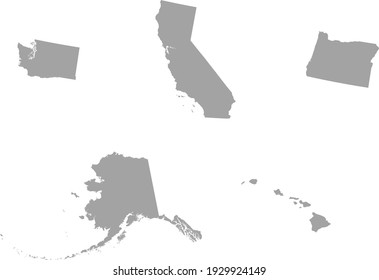 vector illustration of Set of Gray map of US federal states of Pacific coast region
