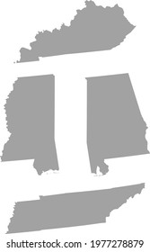vector illustration of Set of Gray Map of US federal states of East south central region of USA