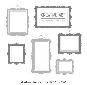 Vector illustration of set of gray rectangular frames isolated on white background. Art design for web, site, advertising, banner, poster, flyer, brochure, board, card, paper print.