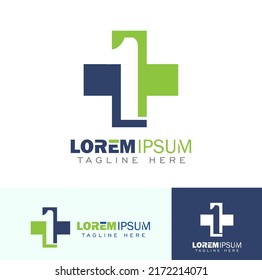 A vector illustration set of Green Cross and Number One Logo, moving line style logo