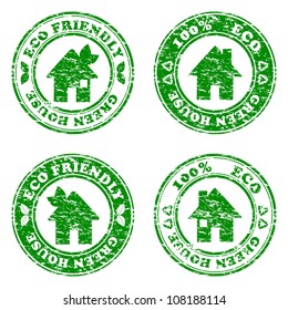 vector illustration of a set of green Eco friendly house  stamps