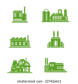 A vector illustration set of green eco industrial plants and power stations.
Icon illustration of green factory buildings.
warehouse and other industrial buildings.
