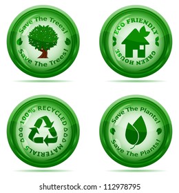 Vector illustration of a set of green environmental icons isolated on white background