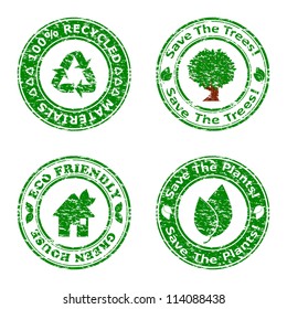 Vector illustration of a set of green environmental icons isolated on white background