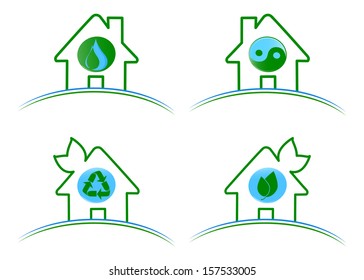 Vector illustration of a set of green environmental icons isolated on white background 