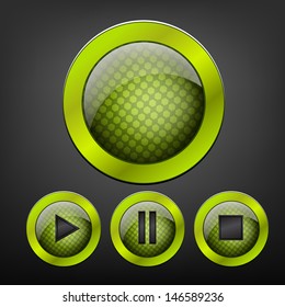vector illustration of set green glass icon button for web player