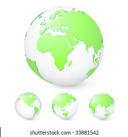 Vector illustration set of green globes showing our planet revolving in different stages