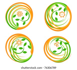 vector illustration of a set of a green icons with flower.