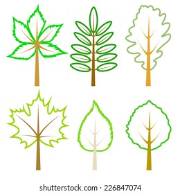 Vector illustration the Set of green leaves.